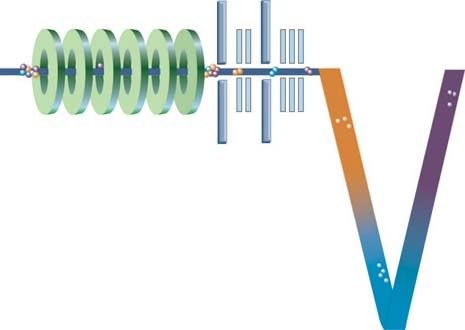 Die aufgetrennten Ionenpakete mit denselben Mobilitätseigenschaften werden dann zum Verdampferrohr des TOF geleitet, in dem ihre m/z-Werte gemessen werden (untere Abbildung). Das System hat daher das Potential, isobare Ionen (Ionen mit identischem m/z) oder solche mit sehr ähnlichem m/z vor der Massenanalyse zu trennen, was die gesamte Peakkapazität des MS- oder LC/MS-Systems erhöht.