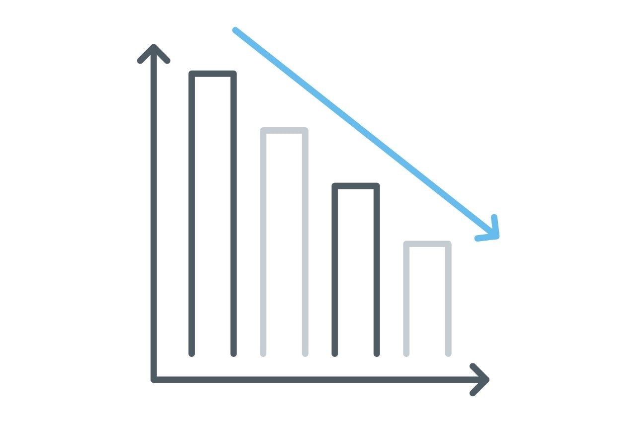 Minimalistic graph icon depicting a reduction