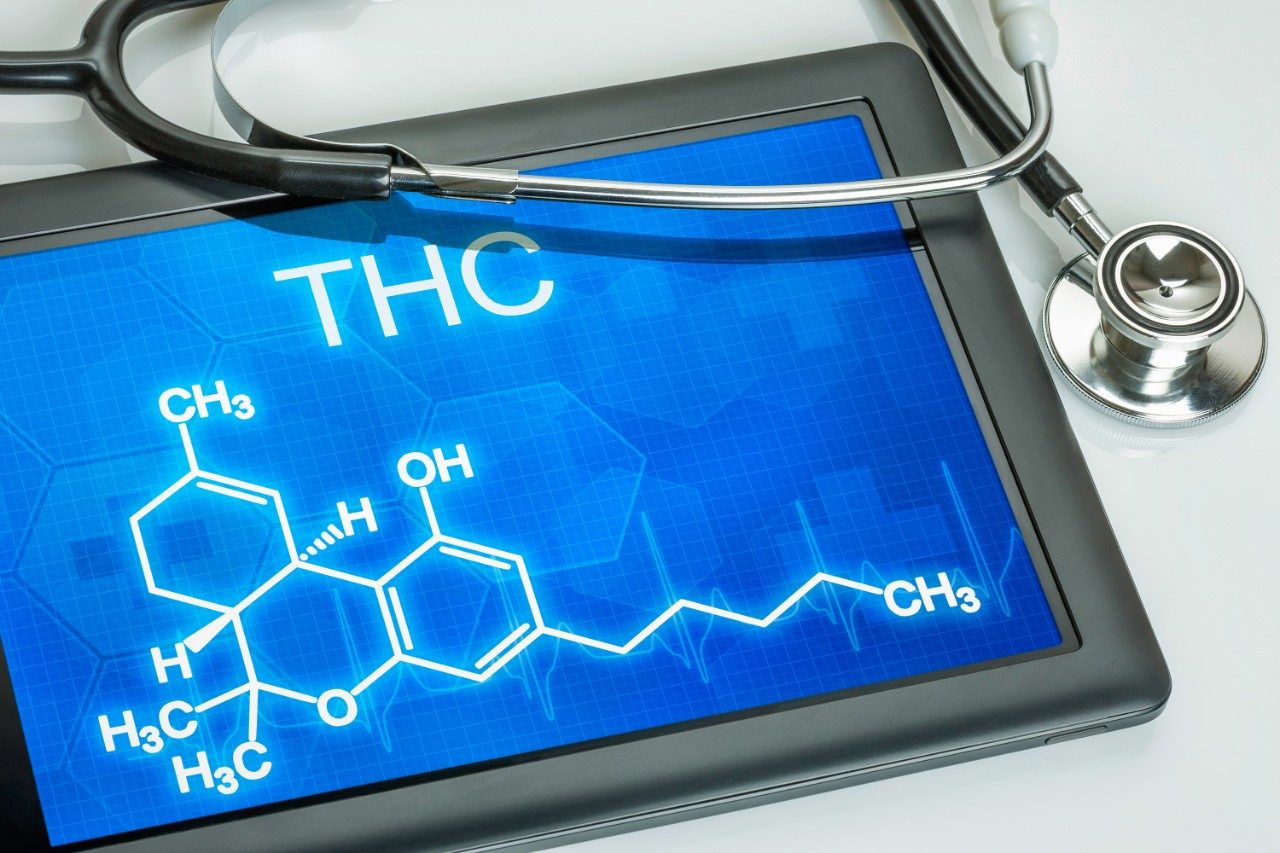 Tablet with the chemical structural formula of THC