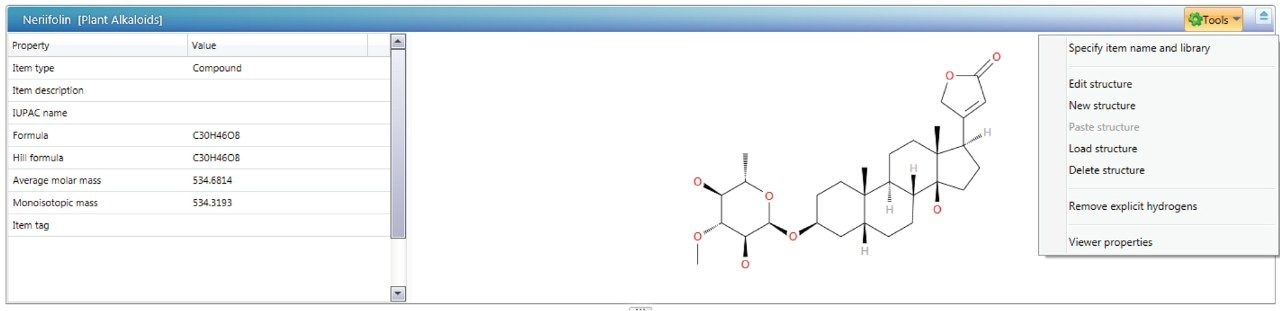 Creating a library entry for neriifolin