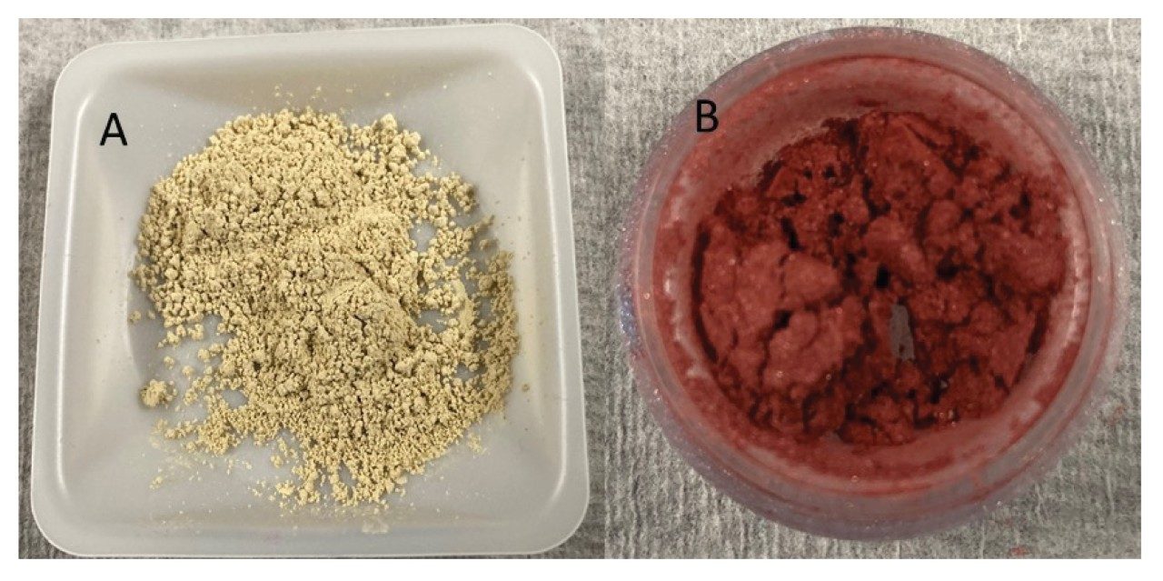 本研究使用的固体化妆品。A.粉底；B.眼影。