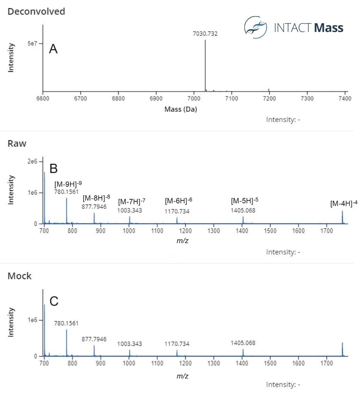 INTACT Mass spectra recorded for the 21-mer siRNA oligonucleotide