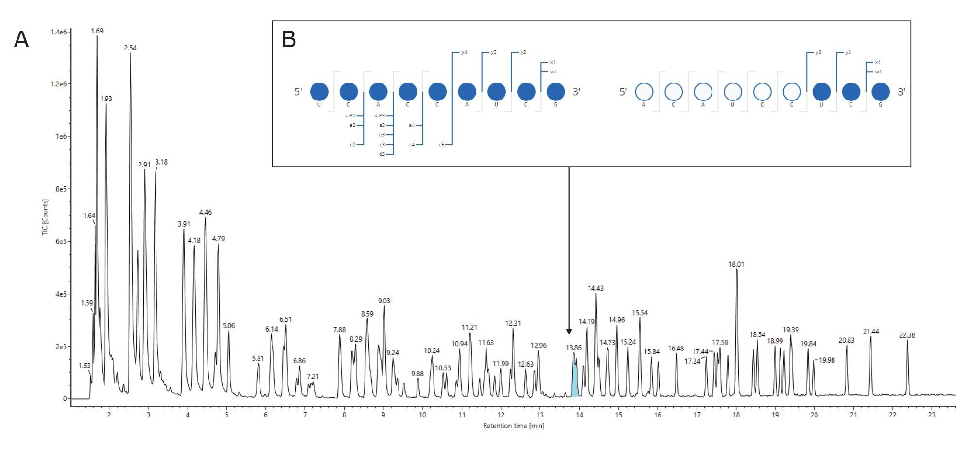 The software presents confirmed fragment ions on a Dot-Map to quickly assess the sequence coverage