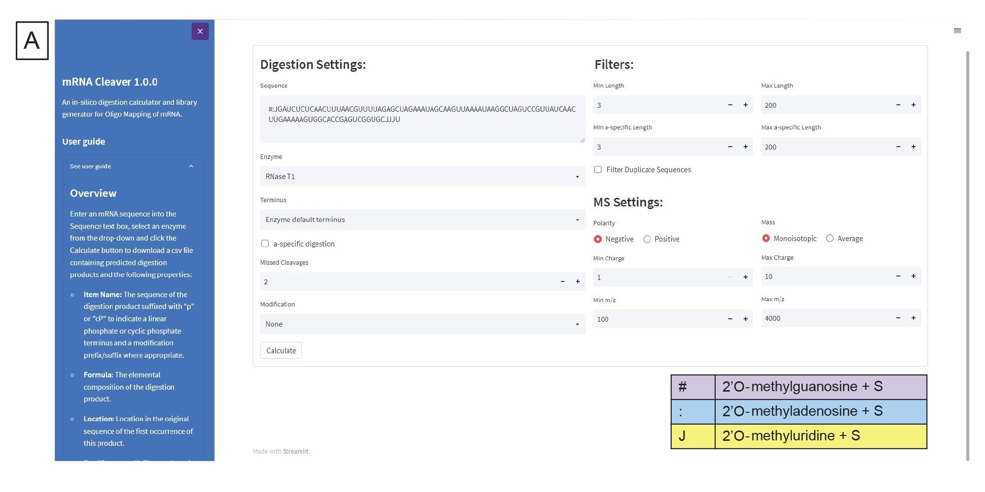 The mRNA Cleaver microApp User Interface with example output for sgRNA