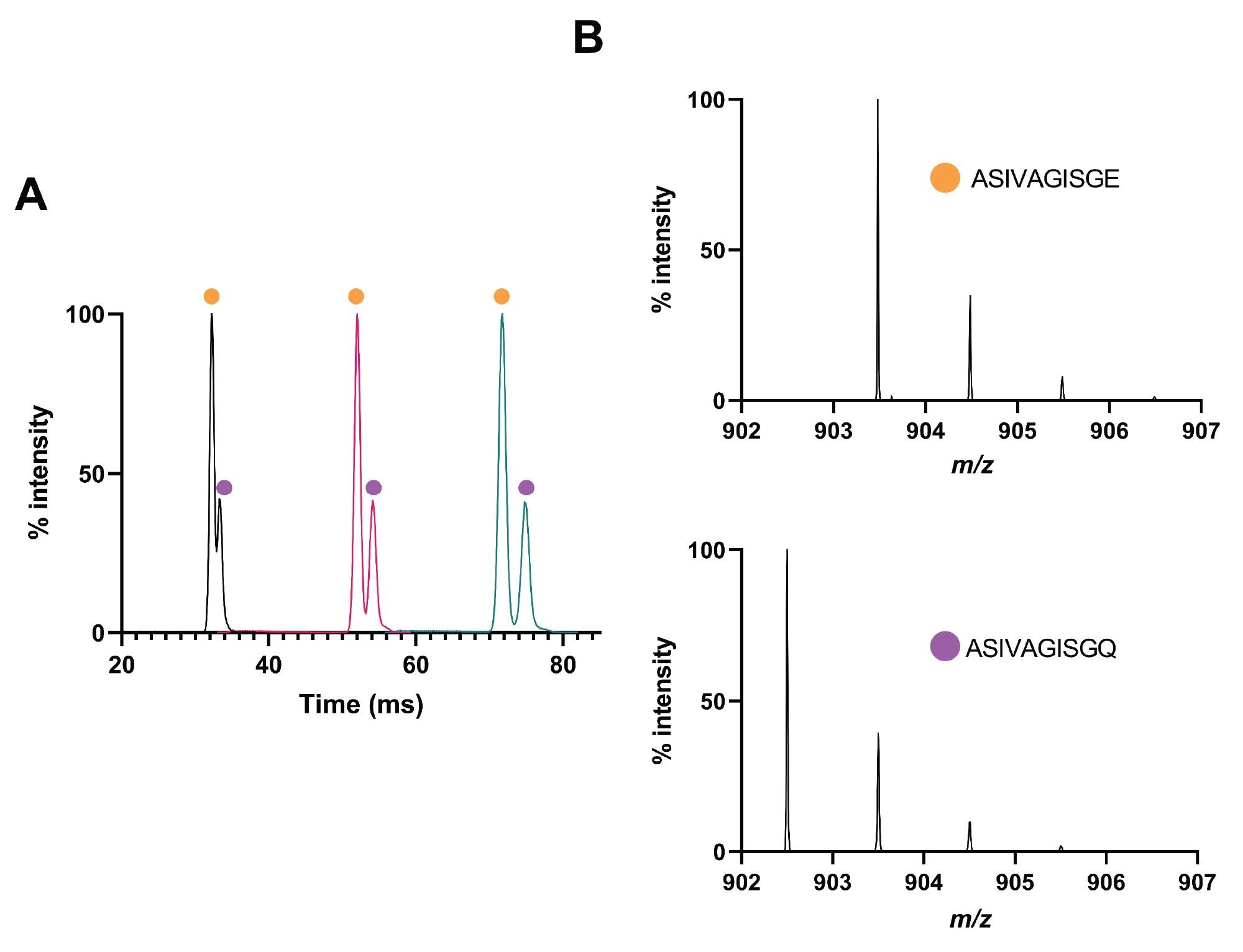 Analysis of peptide ASIVAGISQ and deamidated product