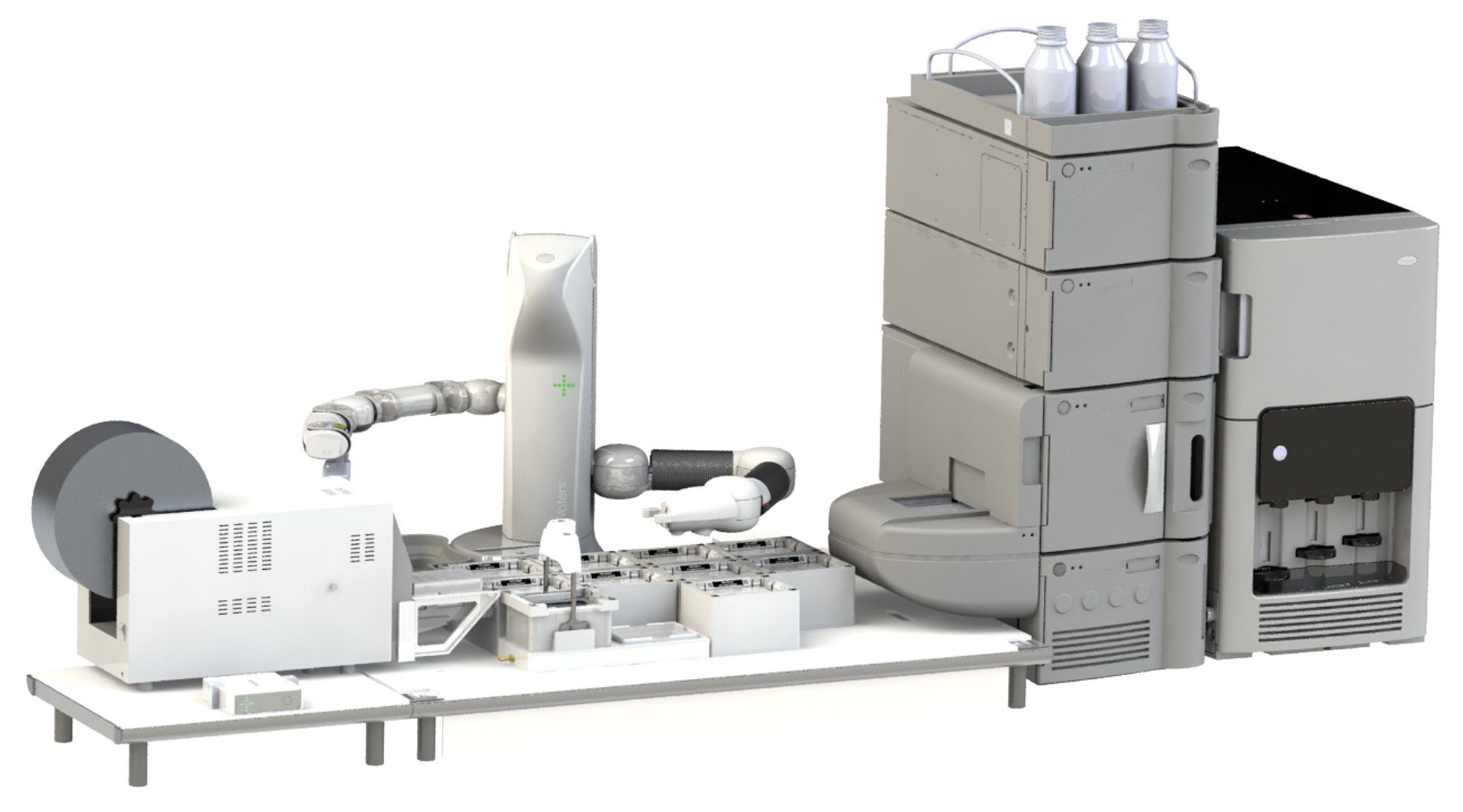 System overview of interface between Andrew+ Pipetting Robot with sealing and filtration capability and BioAccord LC-MS Ssystem via the ACQUITY™ Automation Portal plate device