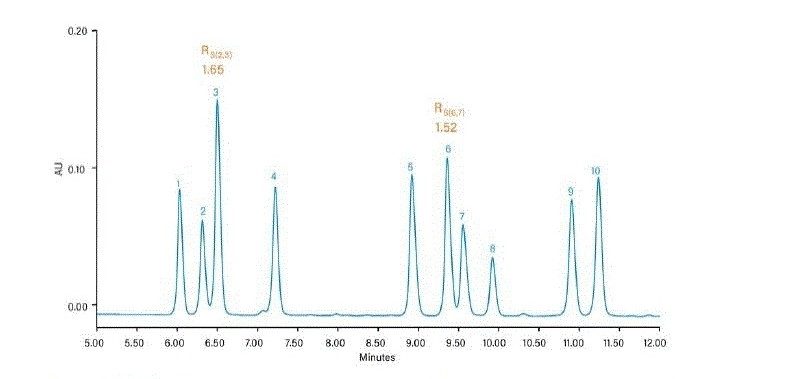 使用CC分离10种硫酸化雌激素的结果。