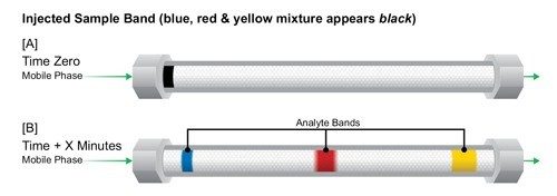 Figura 4: Noções básicas sobre como funciona uma coluna cromatográfica — faixas de analitos.