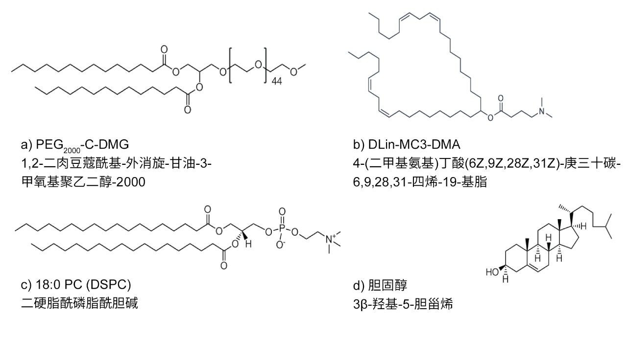 四种脂质纳米颗粒成分的化学结构